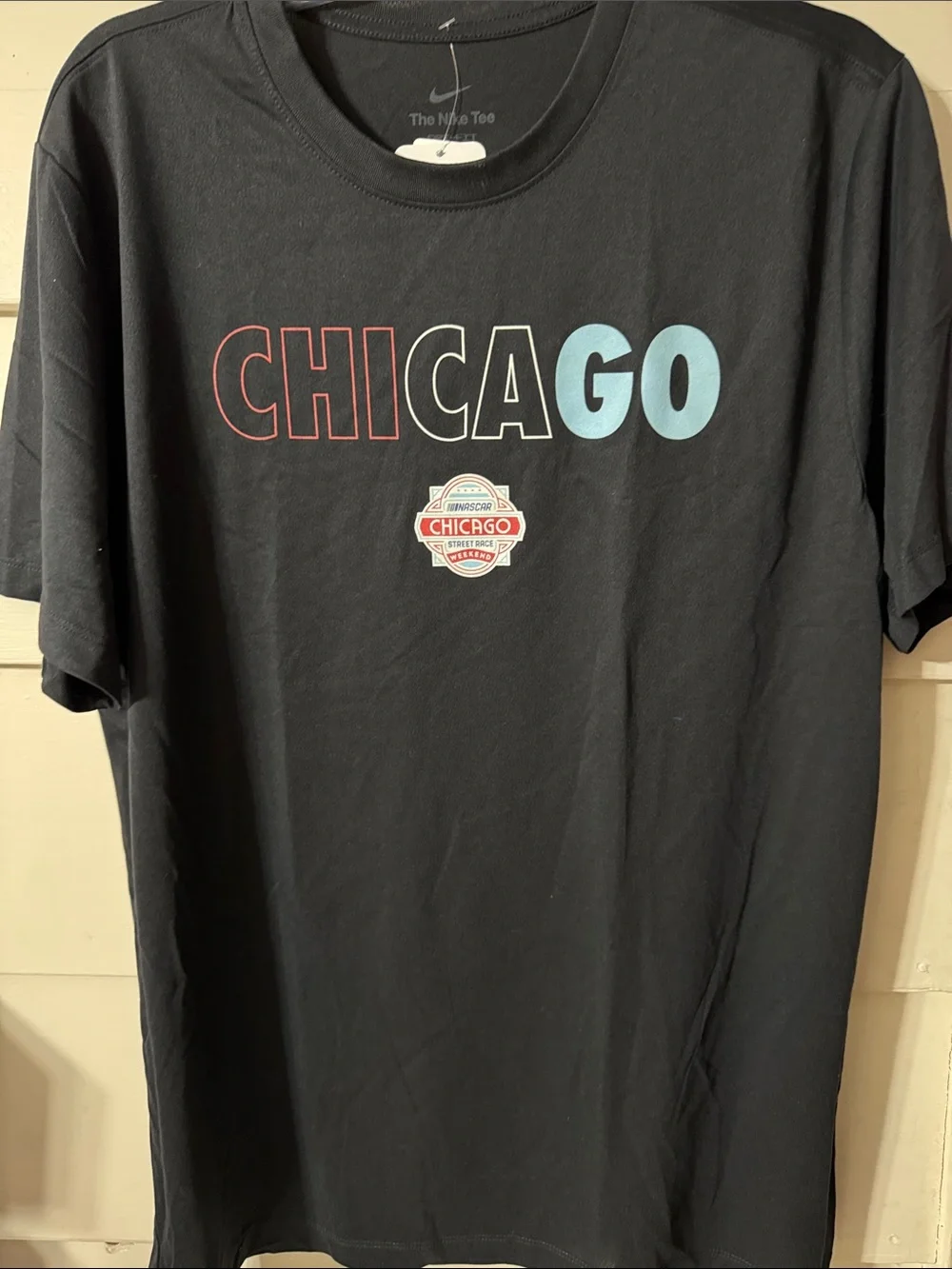 Nike Black Chicago Graphic Tee with Red, White & Light Blue Lettering